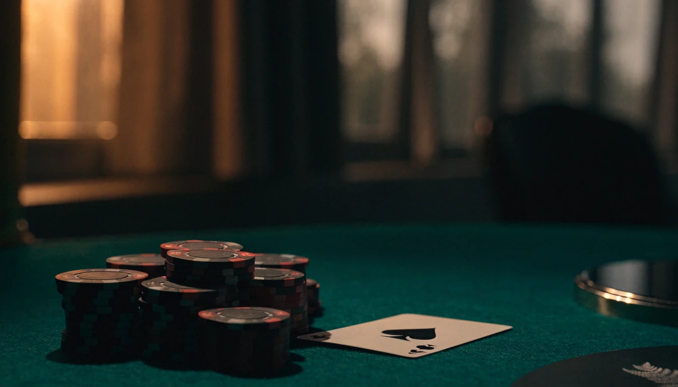Casino chips and an ace of spades on green felt