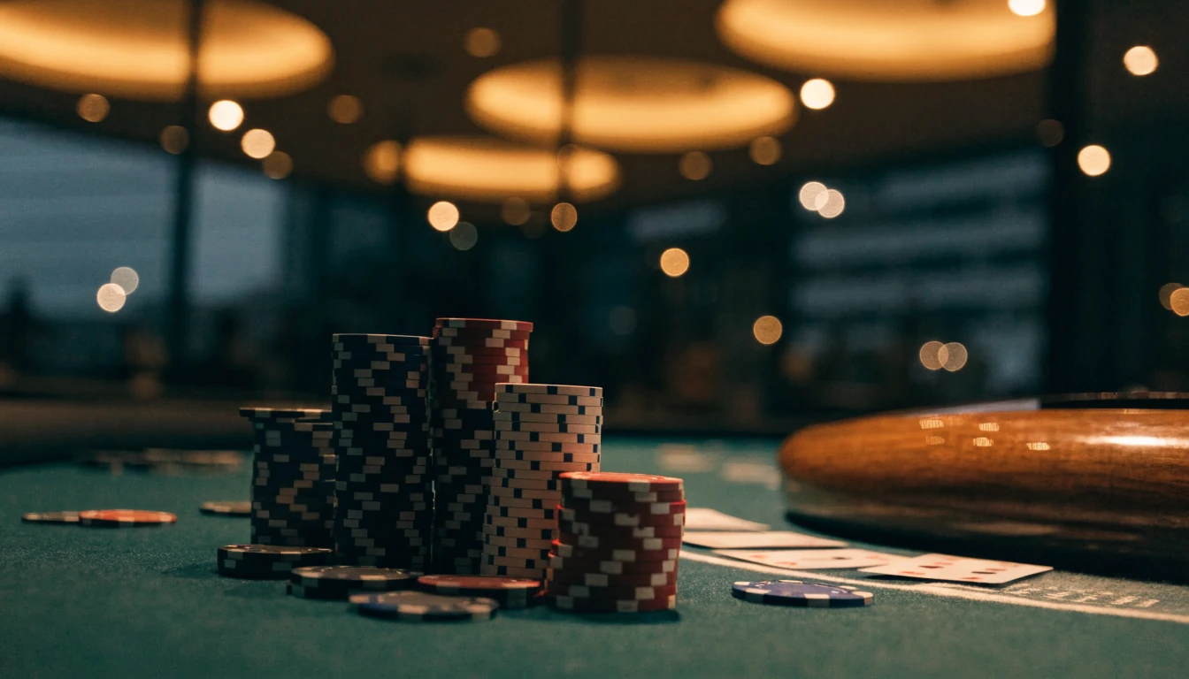 Elegant blackjack table with chips and cards in a New Zealand casino