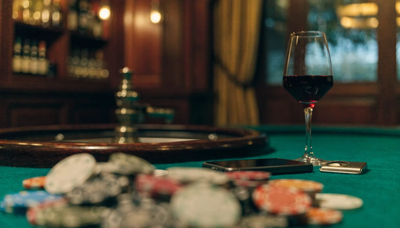 Elegant New Zealand casino lounge with roulette wheel and chips on table