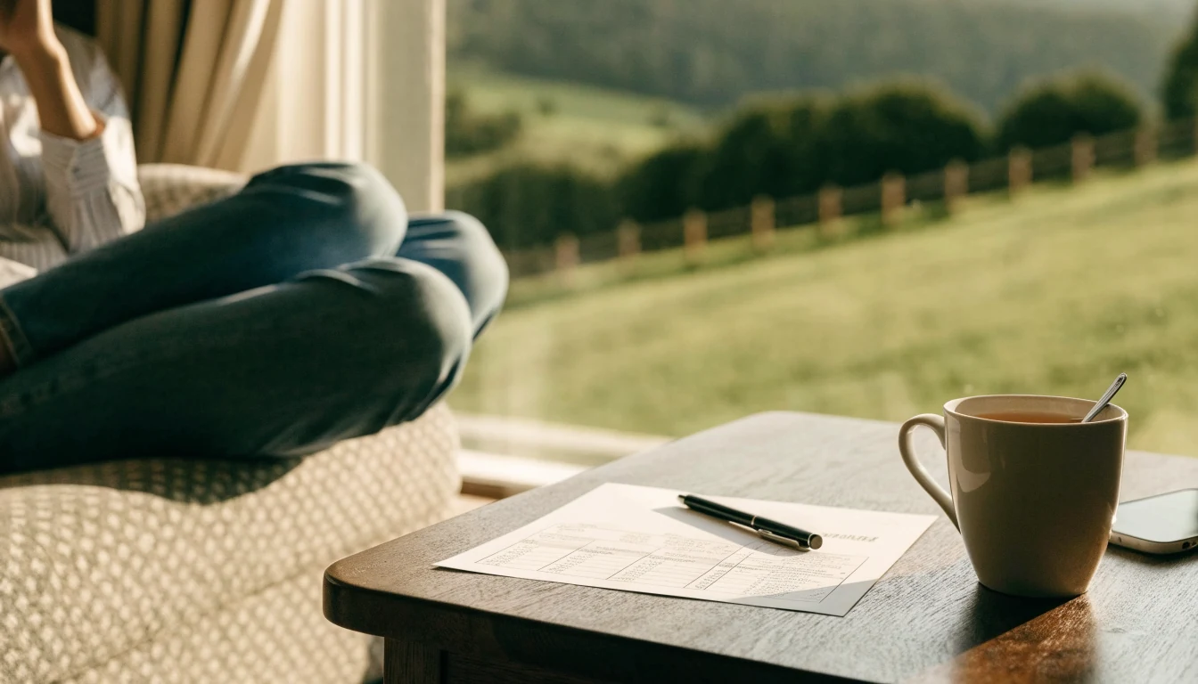 New Zealand home interior with a printed draw schedule on a coffee table and a phone face-down