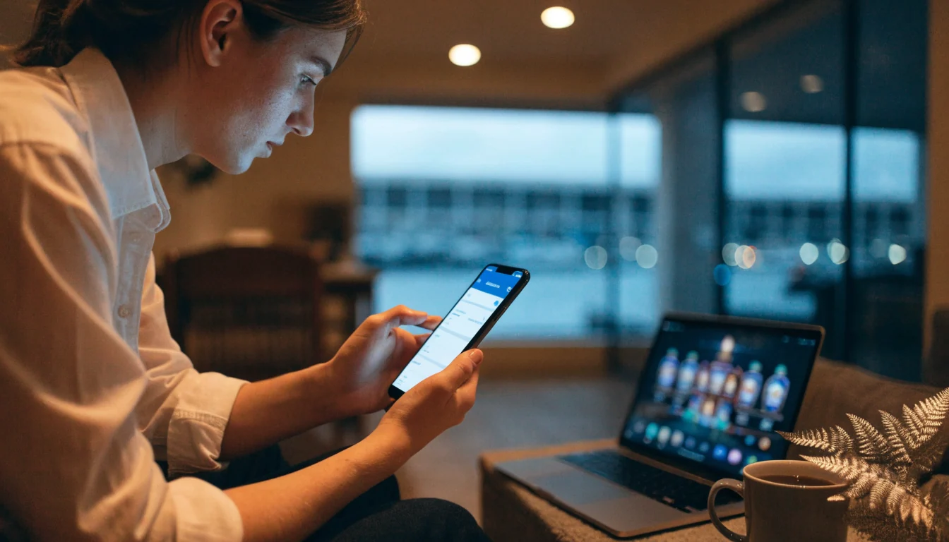 Person paying with a smartphone at home in New Zealand