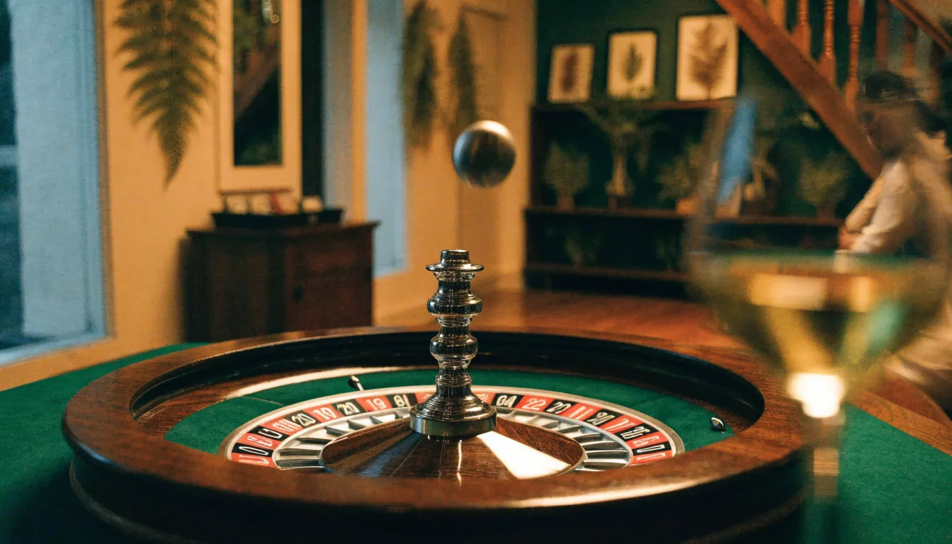 Roulette wheel spinning in a New Zealand lounge setting